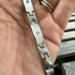 Milor Diamonique Bracelet CZ Stainless Steel w Giltter Pave Cubic Zirconia ITALY